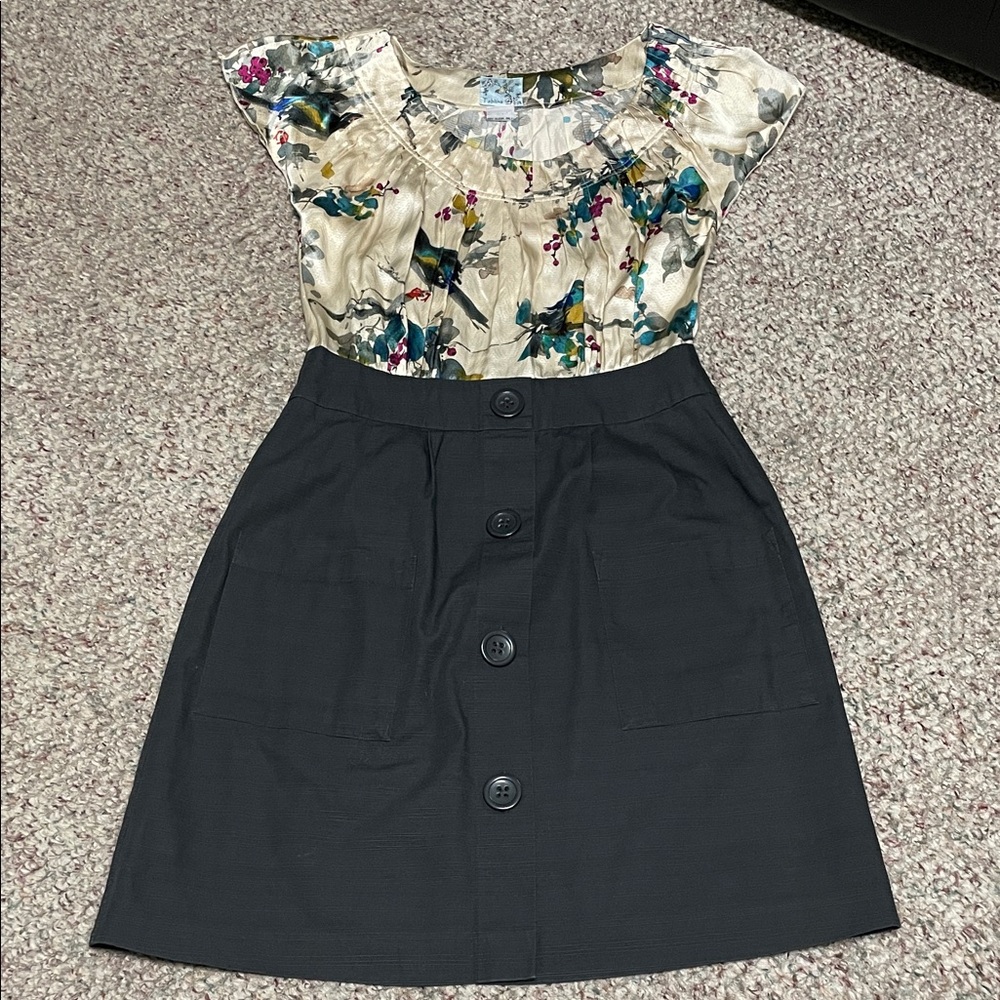 Tabitha 100% silk blouse top and charcoal button Skirt dress